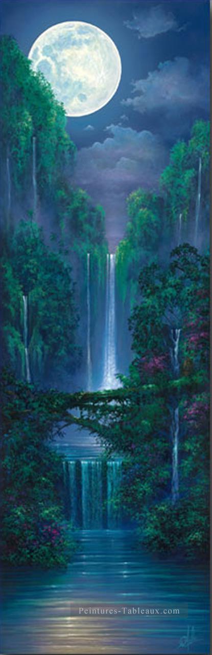 La forêt tropicale de Moonlit Falls Peintures à l'huile